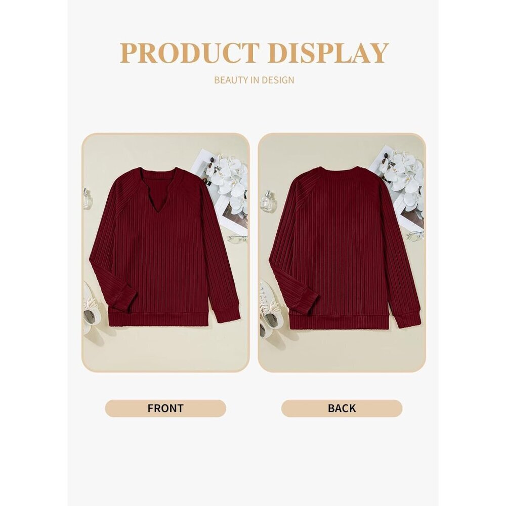 Plus Size Sweatshirts Women V Neck Long Sleeve Knit Fall Casual Comfortable - Picture 4 of 5